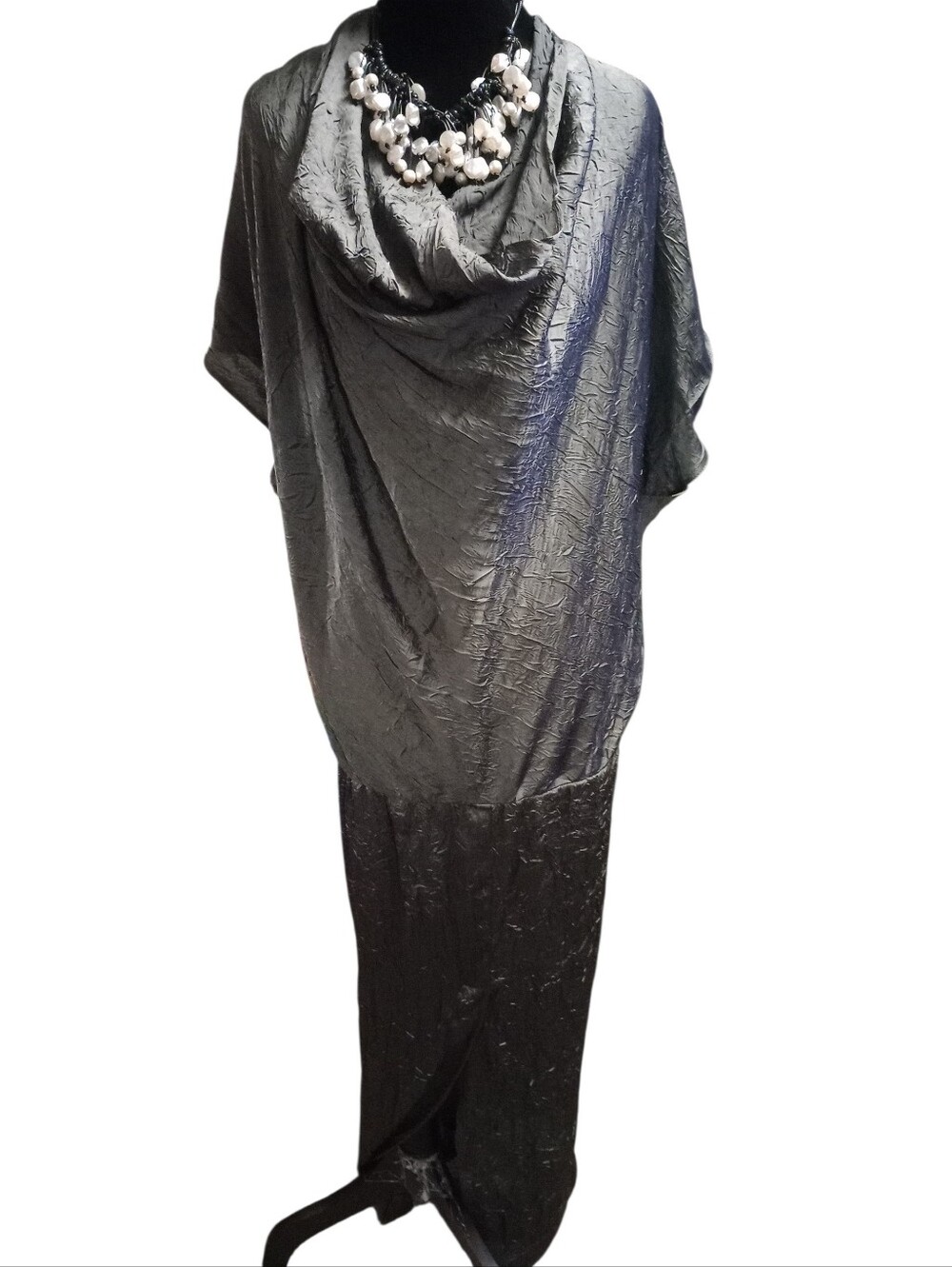 Zara Unique Runway Crinkled Draped Maxi Dress in Shimmery Charcoal, NWT